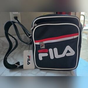 FILA Black Buster Faux Leather Crossbody Messenger Shoulder Bag NWT